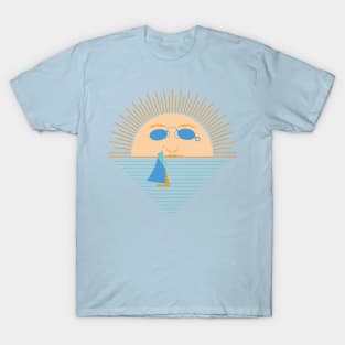 Vintage Sun Face Sunglasses Sea Boat Sailing Summer T-Shirt